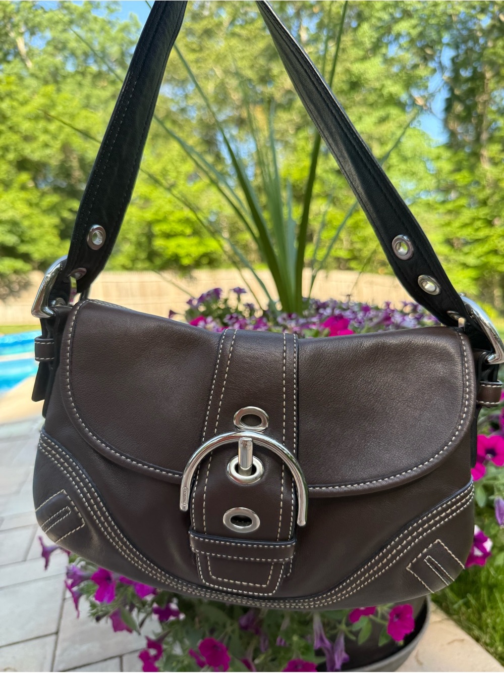 Coach Soho Leather Mini Flap Shoulder Bag chocolate brown Y2K